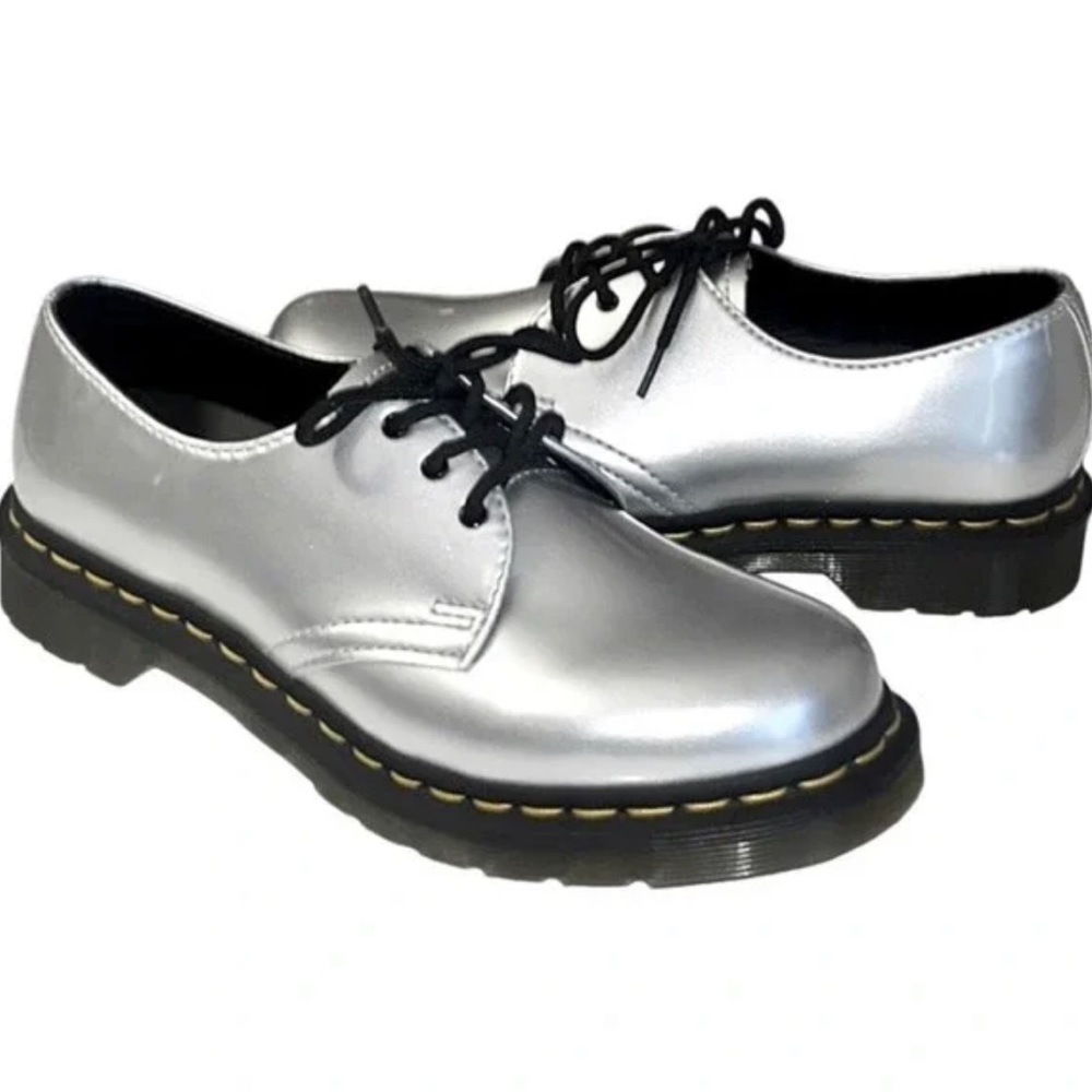 Dr. Martens Silver Vegan 1461 Metallic Chrome oxfords Woman's size 8